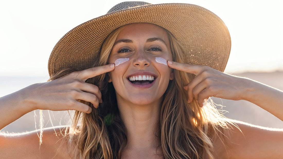 Woman applying sunscreen