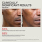 Before and after comparison of facial skin texture with text indicating clinically significant results from an infusion treatment.