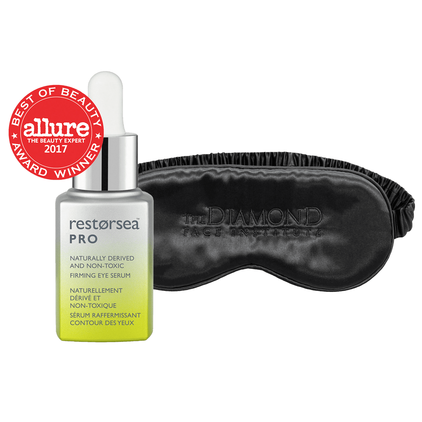 PRO Firming Eye Serum Restorsea PRO best of beauty allure award winner and Monogrammed Sleep Mask in black